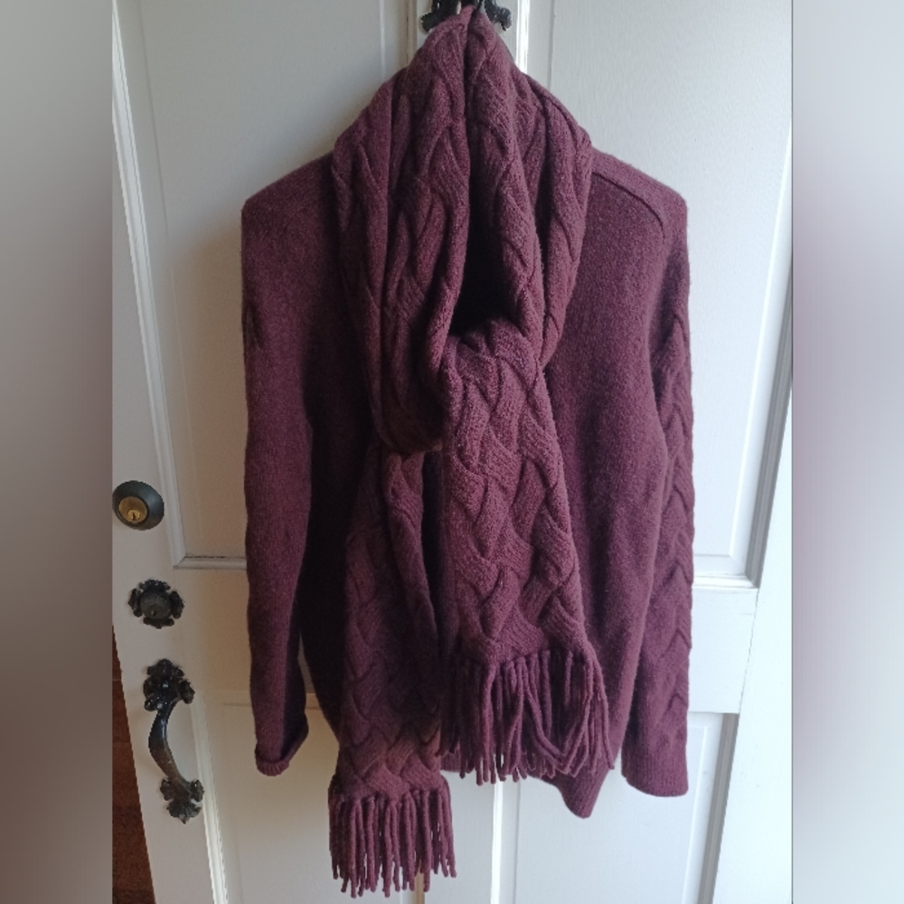 Akris Punto Burgundy Mockneck Sweater and Matching Muffler